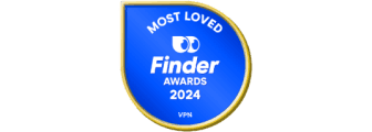 Ein schwarz-weißes Finder Awards 2024-Abzeichen für das beliebteste VPN.