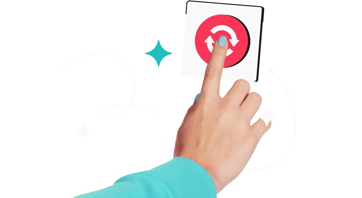 Ein Finger drückt auf einen roten Flip-Button.