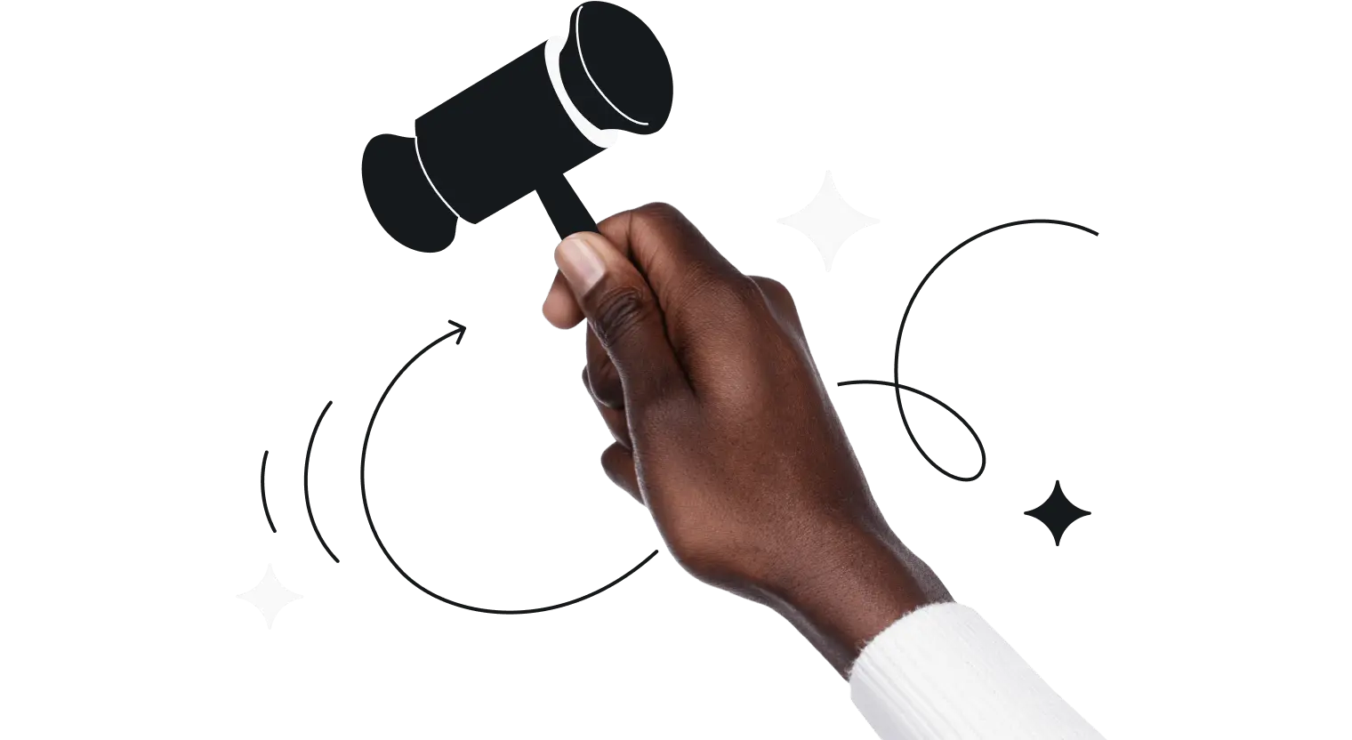 Eine Hand hält einen schwarzen Hammer.