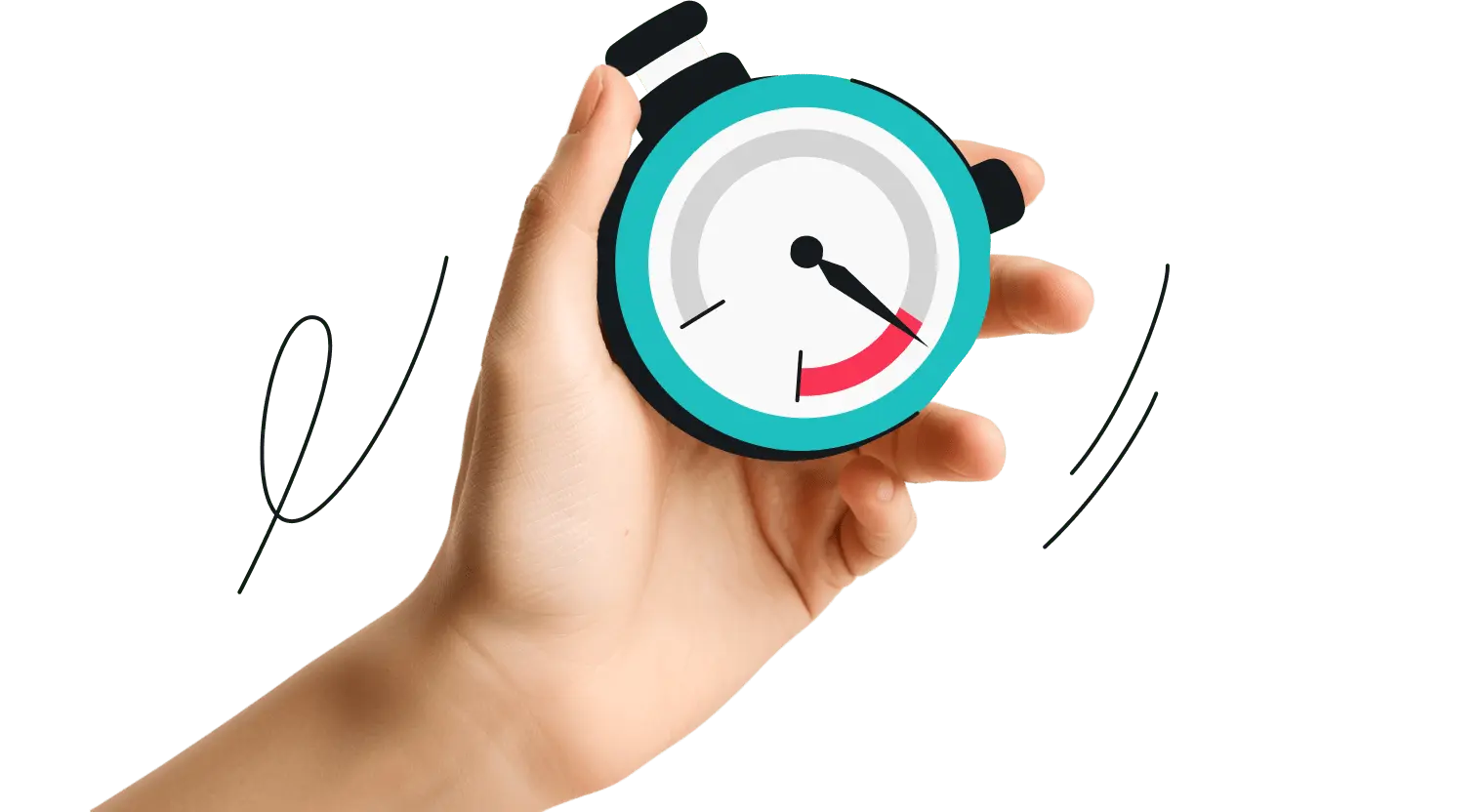 Eine Hand, die einen stilisierten Tachometer hält